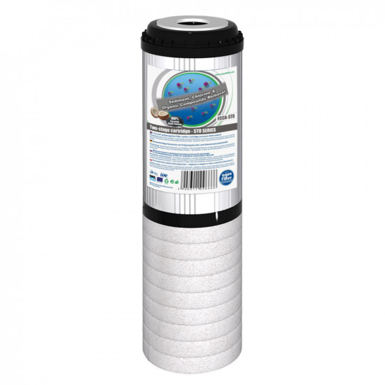Φίλτρο νερού 10" (φυσίγγιο) 2 σταδίων φυτικού ενεργού άνθρακα GAC και στερεών FCCA-STO της Aquafilter